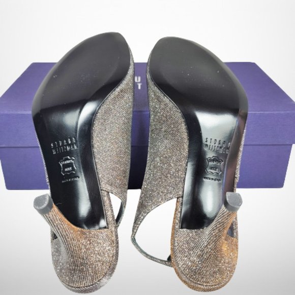 STUART WEITZMAN Slinky Glitter Peep-Toe Slingback, Pyrite Nocturn - Size:8 - Picture 9 of 16